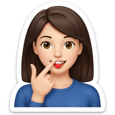 femme brune qui rougit en souriant avec un doigt dans sa bouche  sticker