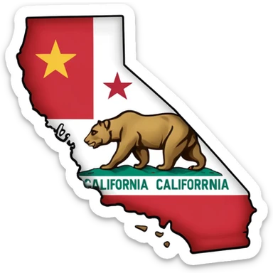 Shape of California with state flag sticker