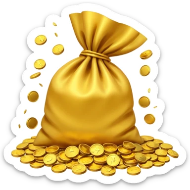 I would like a small pouch of gold coins that opens and the coins get splattered viollently meaning they splatters/scatters/falls on a 2d surface aggresively sticker