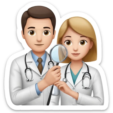 medico olhando a pele do braço de um paciente com uma lupa sticker