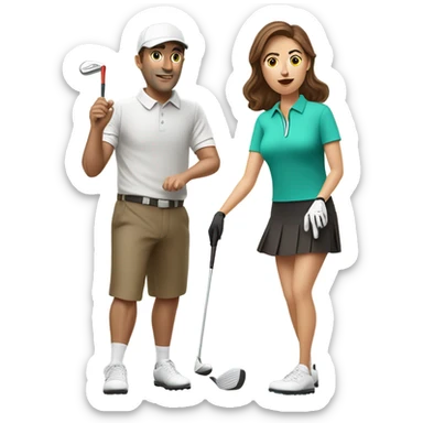 Brown haired guy and brown haired girl in golf skirt golfing sticker
