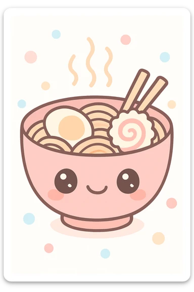 anime style ramen bowl, cute face, steam rising sticker