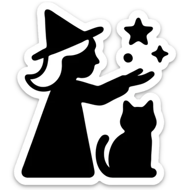 A detailed illustration of a blonde witch with a black cat, casting a spell sticker