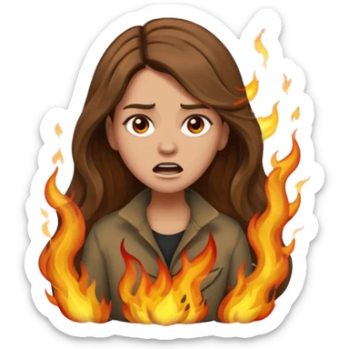 Woman with hair on fire looking stressed and panicked with brown shoulder length hair—longer hair please and light skin—an Irish gal sticker