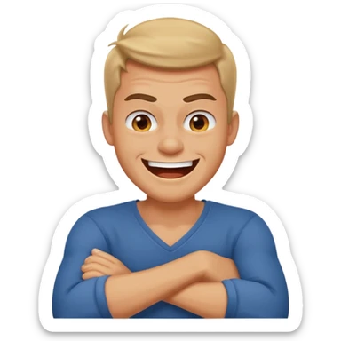 arms crossed around neck angry laughing guy sticker