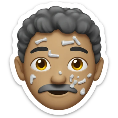 person with glue all over their face sticker