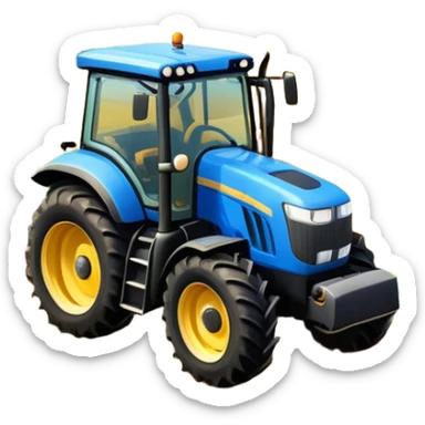 An icon representing a farming simulator, with a detailed tractor plowing fields under a bright sky with rural landscape. The design includes farming tools, crops and barns, symbolizing the immersive experience of managing a farm. Transparent background. sticker
