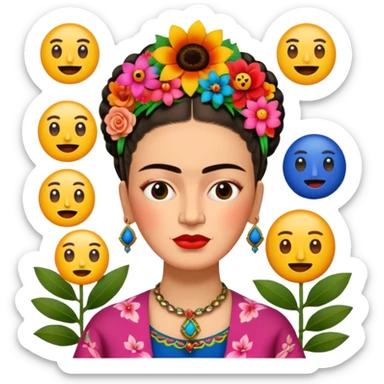 defferent emojis and emoticons in style of Frida Kahlo sticker