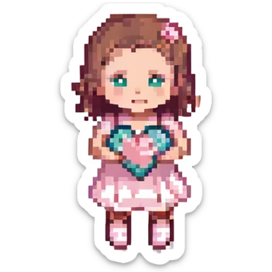 A baby girl holds a heart sticker