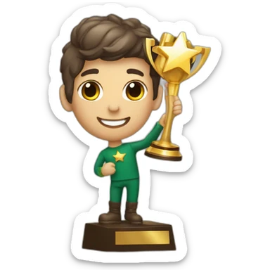 persona con un trofeo en las manos y con una estrella brillante detras sticker