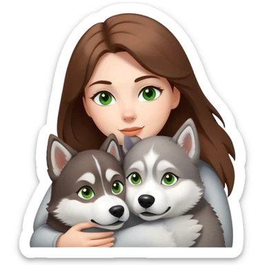 White girl white Green eyes and brown hair make a hug to a husky white ans grey white brown eyes  sticker