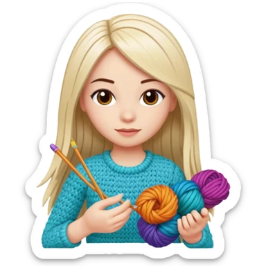 Pegatinas de Mujer con pelo lacio  tejiendo un amigurumi  sticker
