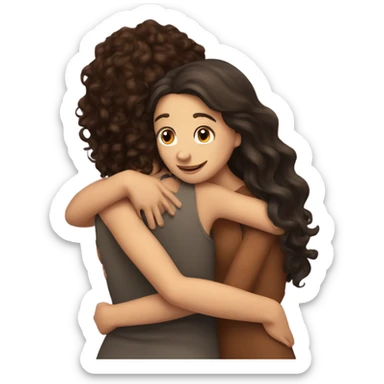 A curly brunette hugging a straight brunette girls  sticker
