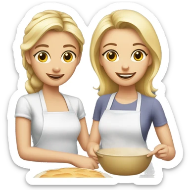One blonde girl and one brunette girl baking sticker