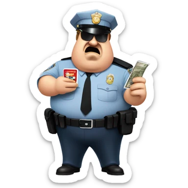 Paul blart mall cop blowing out grey air from a simcard sticker