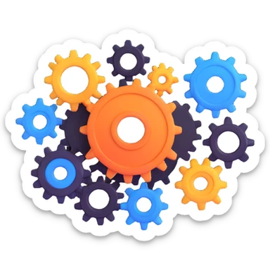 gear icon with interconnected nodes forming a workflow sticker