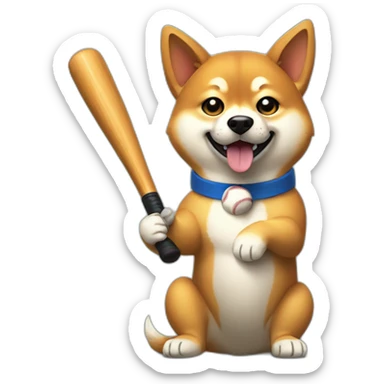 shiba inu holding a baseball bat, sitting sticker