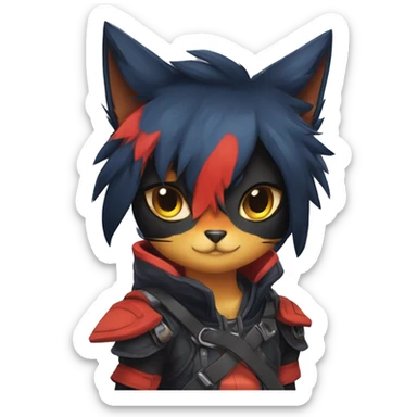 Edgy Shy Anthro Warrior cool pretty dark Litten-Pokémon-cat-fursona-animal techwear sticker