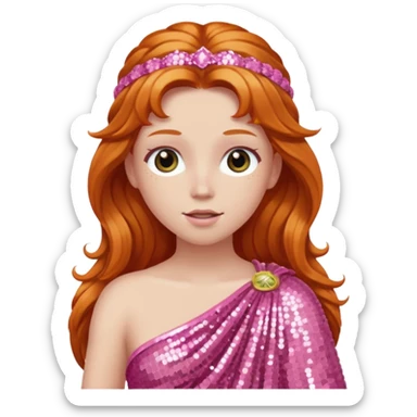 Venus from Roman Deities with long ginger hair, pink sequin toga sticker