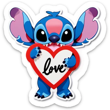 Stitch holding a sign saying I love you  sticker