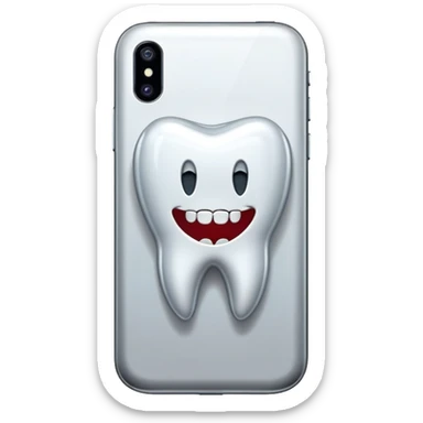 smartphone with a tooth-shaped logo sticker