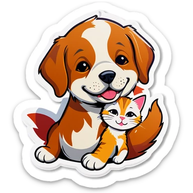 Dog and cat cuddling sticker