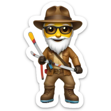 Indiana Jones qui fait du ski alpin avec skis au pied sticker
