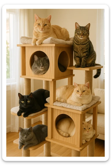 cats relaxing in a vertical playhouse sticker