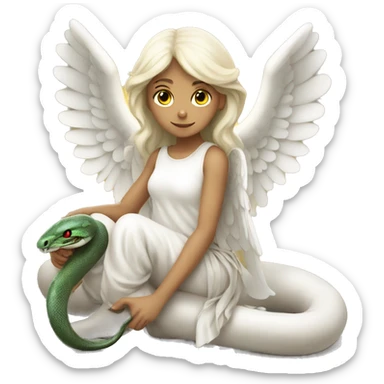 White angel girl sitting next to a snake sticker