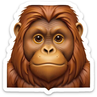 Cinematic Noble Orangutan Portrait Emoji, Poised and regal, with a robust, thoughtful build and deep, soulful eyes framed by rich, textured fur, Simplified yet sharp and sophisticated features, highly detailed, glowing with a soft, earthy glow, high shine, intelligent and contemplative, stylized with an air of ancient wisdom, focused and commanding, soft glowing outline, capturing the essence of a watchful and confident guardian that appears ready to step out of the screen with timeless authority! sticker