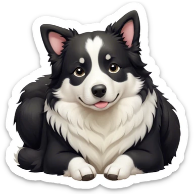 Cinematic Chubby Sleeping Border Collie Portrait Emoji, Chubby and serene, with a round, adorable build and a thick, plush black and white coat, eyes gently closed in peaceful slumber, Simplified yet irresistibly endearing features, highly detailed, glowing with a gentle, dreamy glow, high shine, relaxed and content, stylized with a touch of whimsy, bright and heartwarming, soft glowing outline, capturing the essence of a blissfully sleepy herder, so comically serene it feels like it could roll out of the screen and snore with adorable charm! sticker