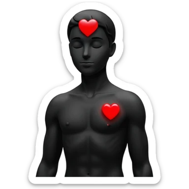 “Minimalist black-and-white male silhouette with flowing curves, overlaid with a small glowing red heart above the head — symbolizing attraction, inspiration, and transformation through the qualities admired in others.” sticker
