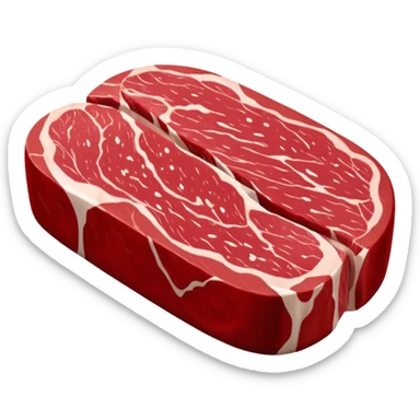 raw beef sirloin steak, boneless, deep red, pronounced white fat edge, fine marbling, muscle grain, oval shape, fresh, clean 3D, soft lighting, transparent background, emoji scale sticker