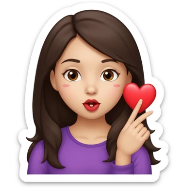 Dark brown haired girl with a mischievous expression blowing a kiss, with a heart.   sticker