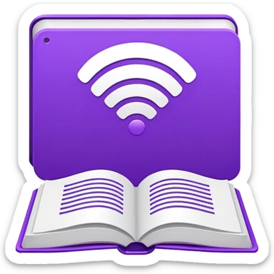 Purple icon: a book with Wi-Fi waves. Minimal, web style. sticker