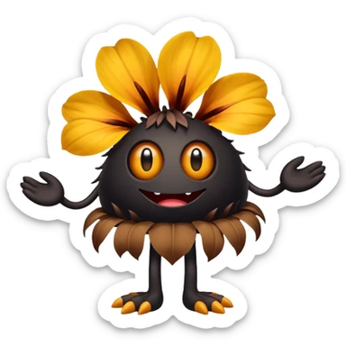 A flower like a monster with arms and legs, the body is a little bit black and the another bit brown sticker