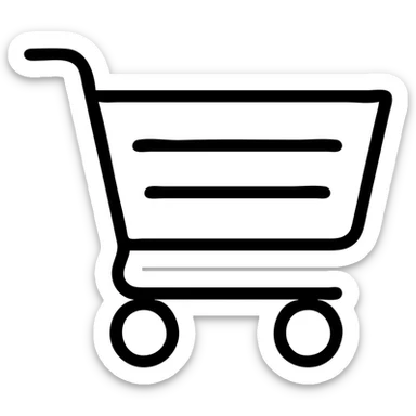 A shopping cart icon with wheels and handle, simple design sticker