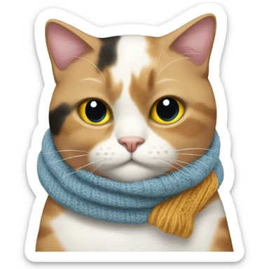 Fat Calico cat wearing a knit scarf sticker