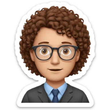 Please could you generate an emoji of a male teacher with brown curly hair and glasses stood infront of a chalkboard  sticker