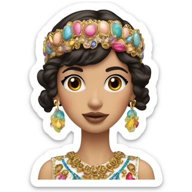 Dolce and Gabbana Italian model with dark hair and headband with colourful pastel ornament and golden detais  sticker