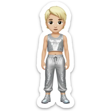 Aaron Carter with blonde hair, silver sequin crop top, silver sequin baggy pants sticker