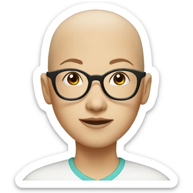 Bald Asian girl with black eyes and glasses sticker