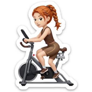 Ginger french braids riding stationary bike brown outfit sticker