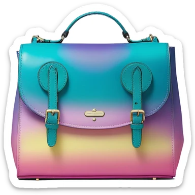 Realistic isolated blue ,teal ,pink , yellow and purple metallic ombre kate spade satchel purse.  sticker