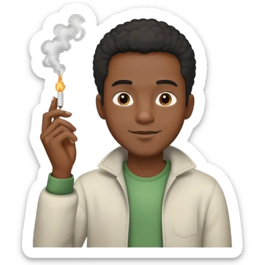 black male character, relaxed expression, holding a joint, smoke rising, casual clothing sticker