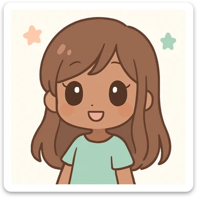 brown-skinned girl with long brown hair and black eyes, anime style sticker