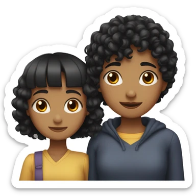 girl with black curly hair hugging girl with medium black hair and bangs  sticker