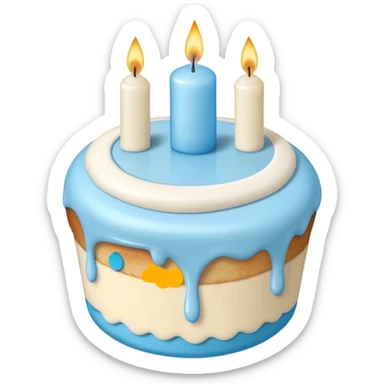 Please make some balloons that are light blue and beige, and place a small cake underneath the balloons. sticker