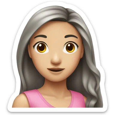 Asian girl with long hair wearing a pink dress sticker