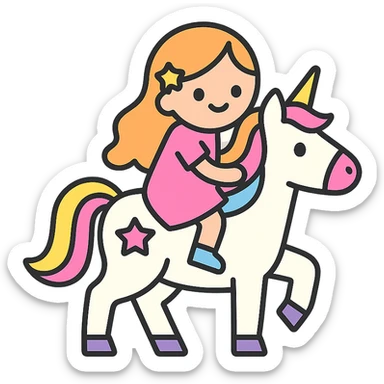 flat icon of a girl riding a unicorn, modern style, easy to recognize sticker